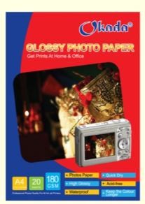 OKADA A4 Glossy Photo Paper 180gms /Okada /Glossy Photo Paper /Photo Paper /180gms /A4 Size Glossy Photo Paper /Okada A4 Glossy Photo Paper