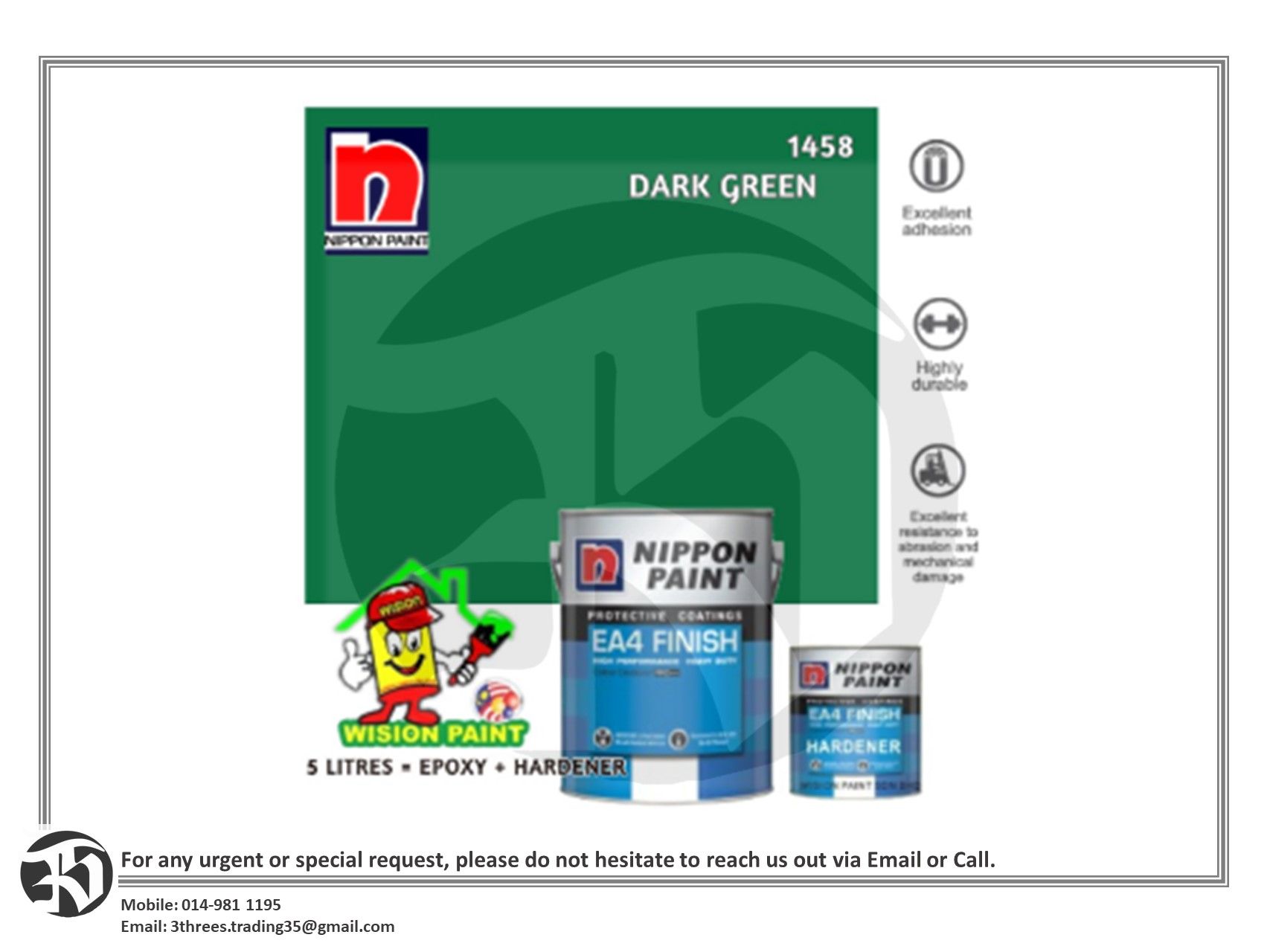 DARK GREEN • 5L • EA4 • Nippon • Epoxy Coating • Refurnishing Floor •
