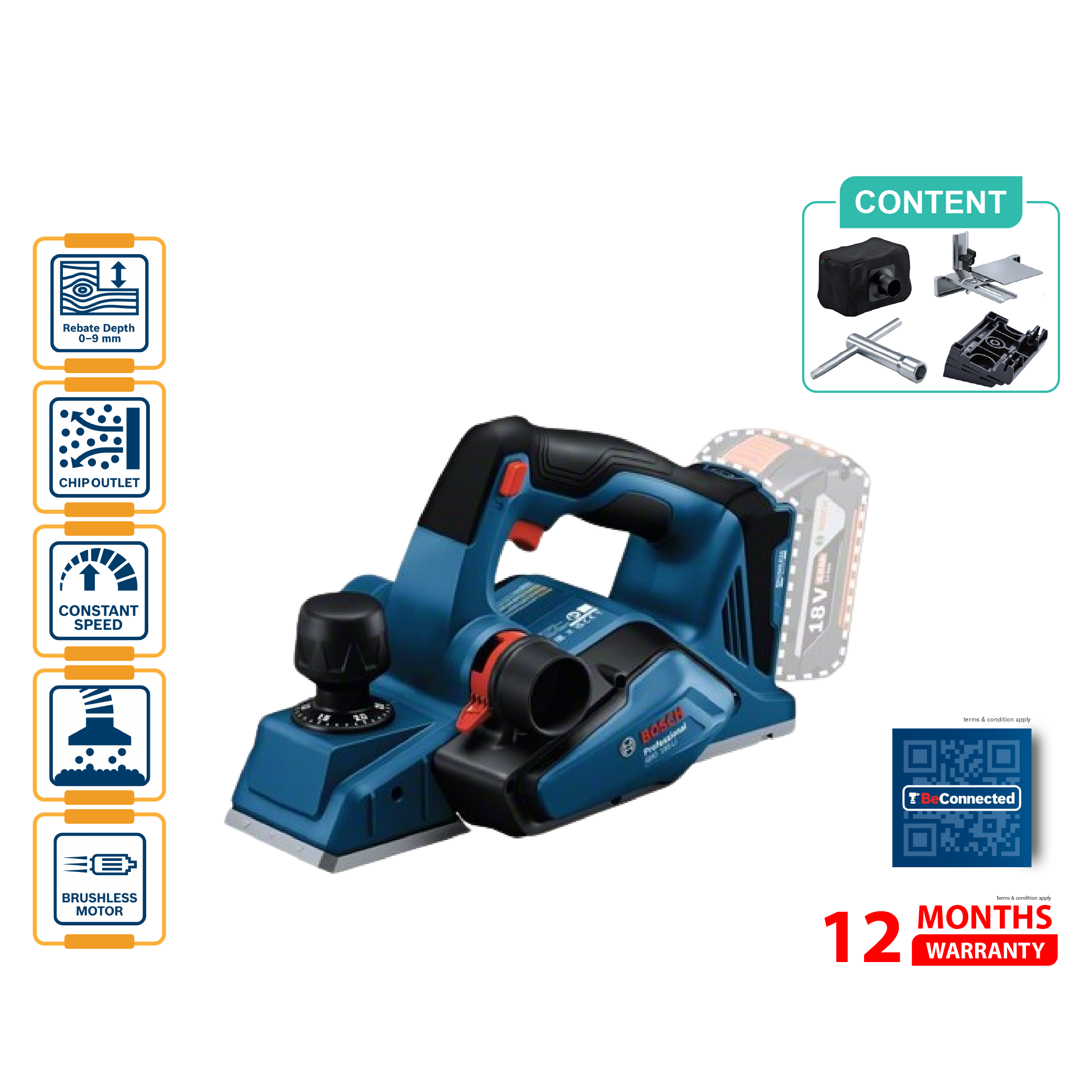 BOSCH GHO 185 LI Cordless Planer (Solo) - No battery & Charger - 06015B5080
