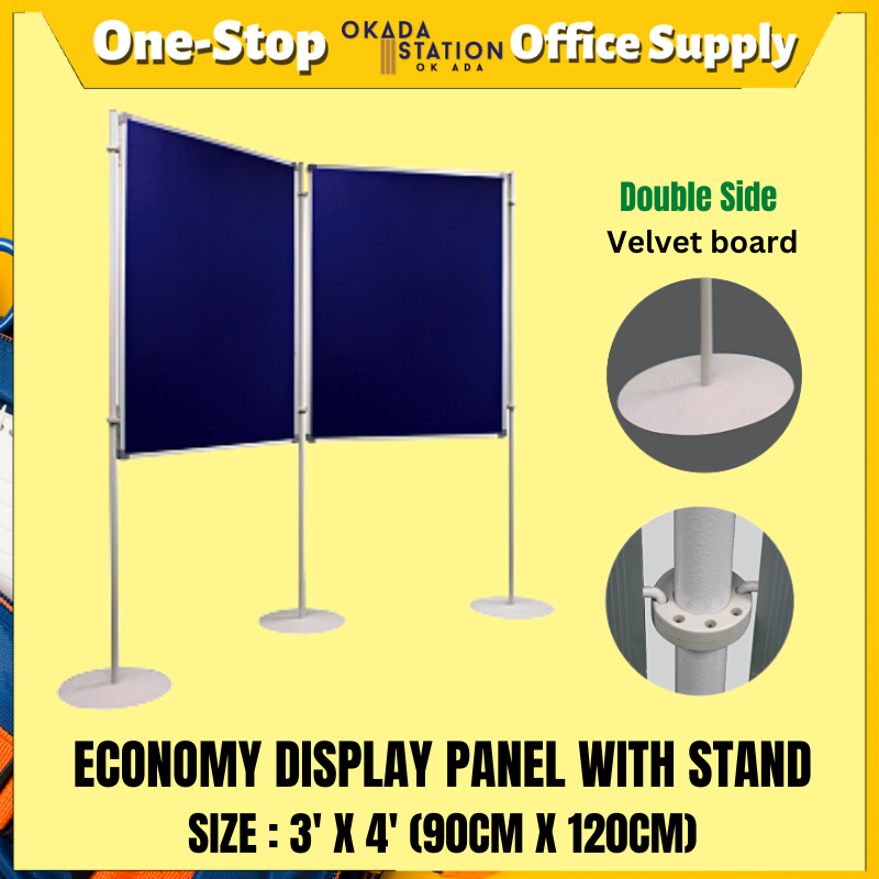 ALUMINIUM FRAME ECONOMY DISPLAY PANEL WITH STAND 3' X 4' ECONOMY DISPLAY PANEL WITH STAND (VELVET) - DOUBLE SIDED / PANEL PAMERAN EKONOMI / FLEXI DISPLAY PANEL / ECONOMY PANEL / DISPLAY PANEL / DISPLAY PANEL WITH STAND / ALUMINIUM ECONOMY DISPLAY PANEL