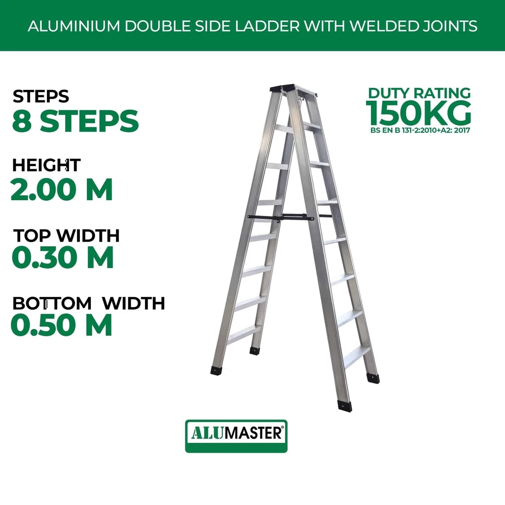 8 Steps Double Side Alumaster Heavy Duty Aluminium Welded Ladder