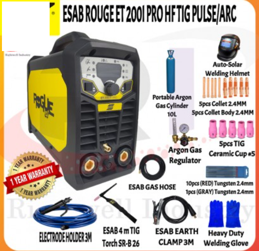 RIGHTWELL ESAB ROGUE ET 200I PRO HF TIG PULSE/MMA (SWEDEN ) WELDING MACHINE WITH ARGON GAS