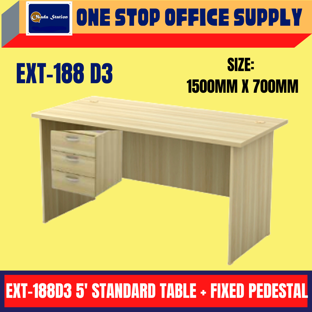 OKADA EXT 188D3 1500MM OFFICE TABLE + FIXED PEDESTAL -5' / OFFICE TABLE / TABLE / FIXED PEDESTAL / MEJA