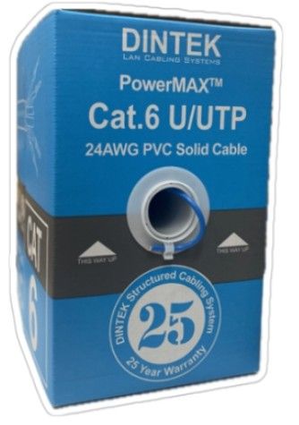 Dintek Cat.6 4P UTP Solid Cable, 24AWG PVC, 305M/box - Blue