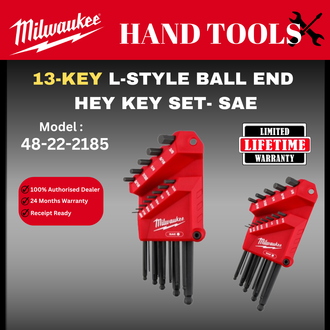 Milwaukee 13 Key L-Style Ball End Hex key Set / 48-22-2185 / Milwaukee Allen Key / Alan Key / Kunci Allen / Key Set