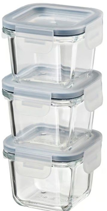 Others *Food container with lid, square/glass, 180 ml - 3pack