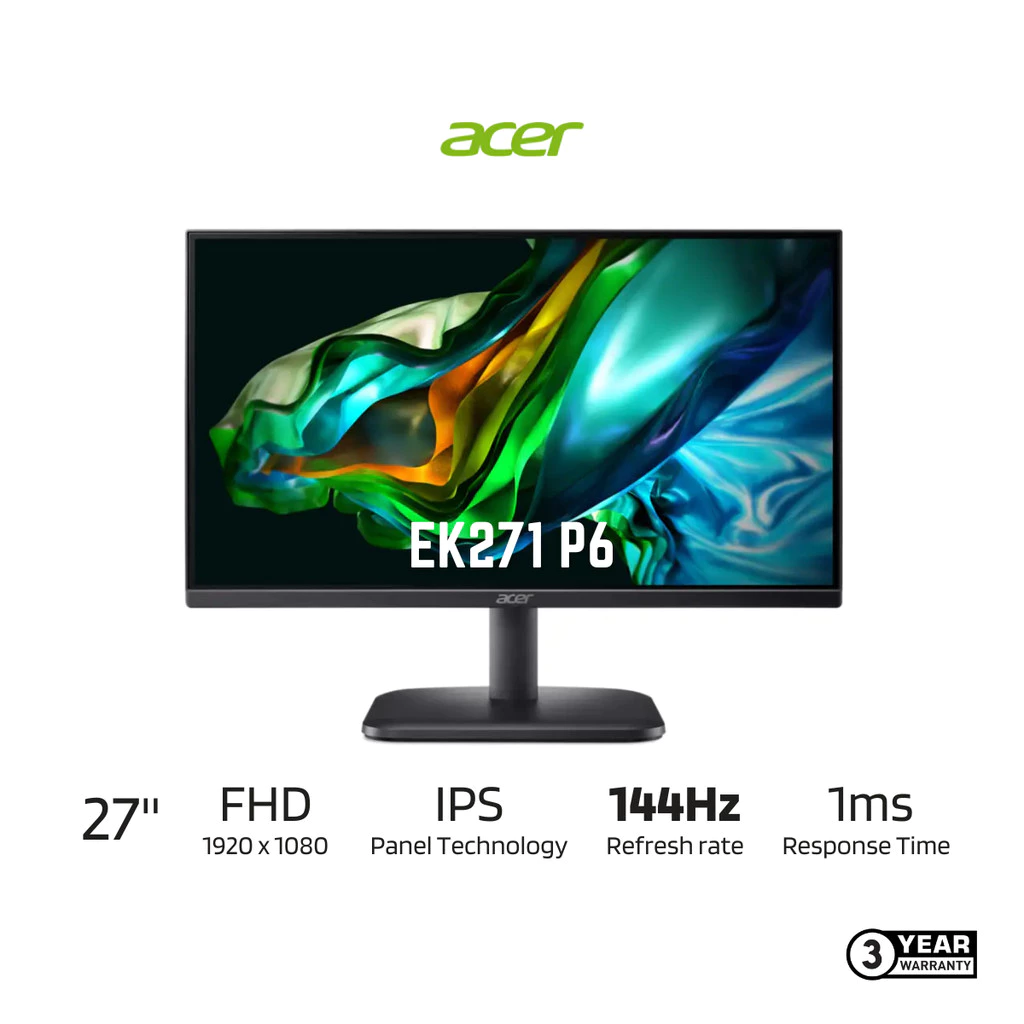 Acer EK271 P6 27" IPS 144hz 1ms FHD Monitor (VGA/ HDMI/ AUXO) Build-in SPK