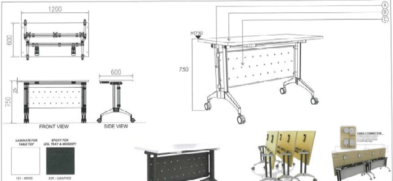 Mobile Rectangular Banquet Table (Size: 1200L X 450D X 750H(MM)