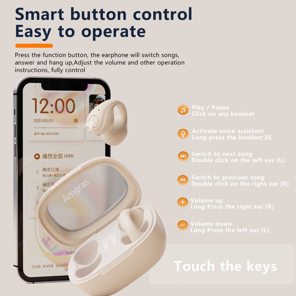 Amgras Spacebuds Ⅱ Pro Bone Conduction Earbuds Earphone Bluetooth Gaming Mode LED Display Sport Panoramic Sound