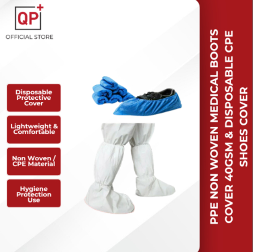 PPE NON WOVEN MEDICAL BOOTS COVER 40GSM & DISPOSABLE CPE SHOES COVER l SARUNG BUT PERUBATAN l 医用靴套-SHOES COVER 100PC/PK