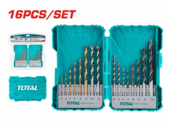 TOTAL Drill Bits Set (16 Pcs) for Metal, Concrete & Wood TACSDL11601