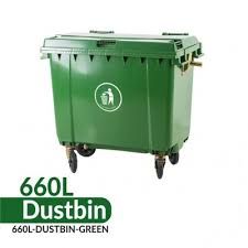 Tong Sampah Besar Hijau Bertutup Beroda 660L