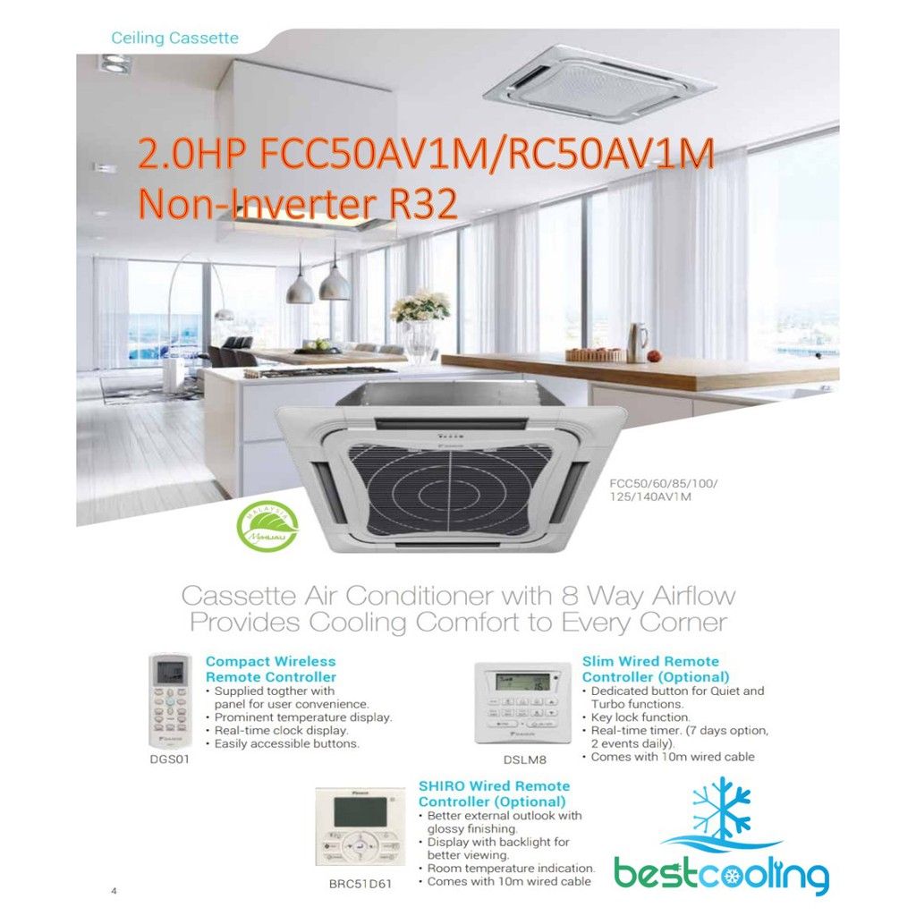 Daikin FCC50A 2.0HP Ceiling Cassette Type Non-Inverter R32 Gas air cond