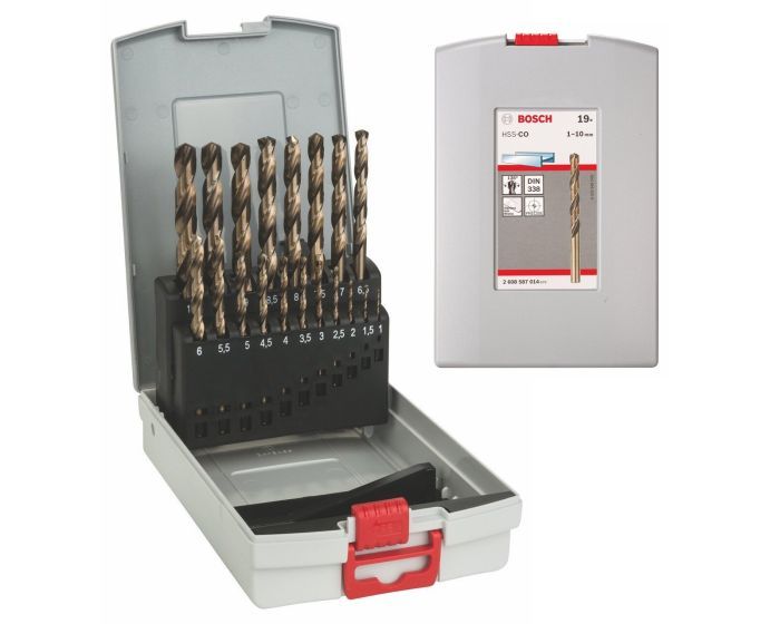BOSCH 19-Piece Twist Drill Bit Set for Metal, 10mm Max, 1mm Min, HSS-Co Bits