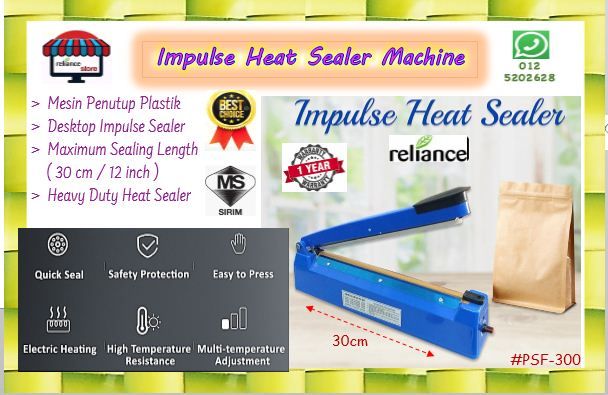Impulse Sealer Machine - 30cm (12" inci) / PVC Heat Sealer / Plastic Bag Sealer / Mesin Pemanas Penutup Plastik / Mesin Pengedap Haba# Maximum Sealing Length : 12" inci # PFS-300 # RS1476 ( KTT : 1 Unit )