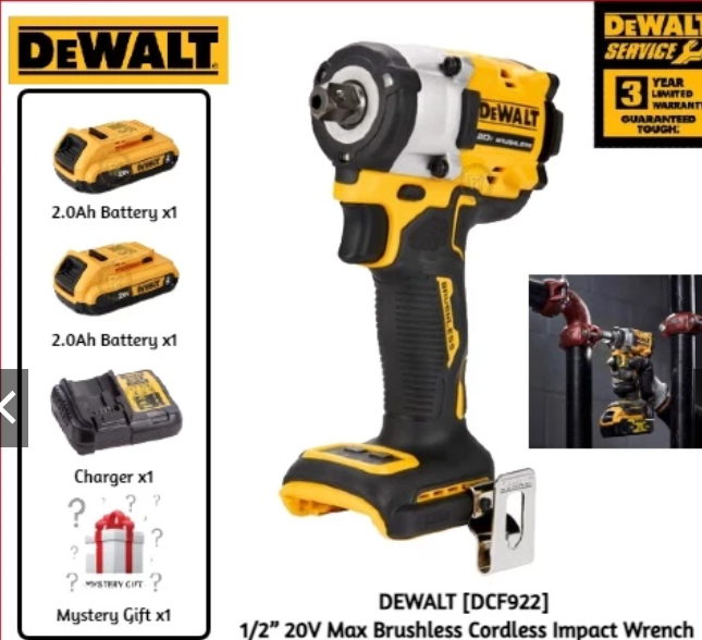 DEWALT [ DCF922 ] 1/2鈥�20V Max Brushless Cordless Impact Wrench,