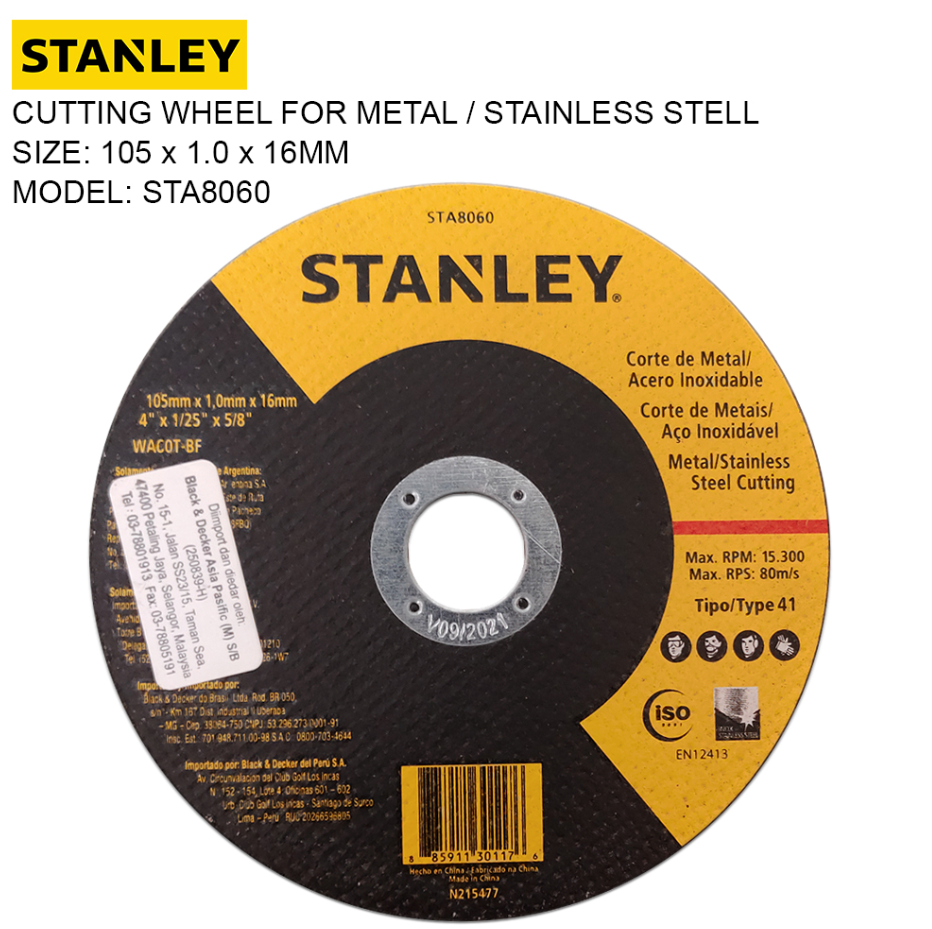 STANLEY GRINDER CUTTING WHEEL STA8060 (105MM X 1.0MM X 16MM)