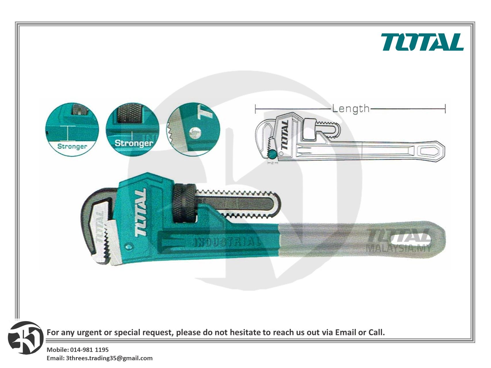 TOTAL Pipe Wrench 8" - 48"