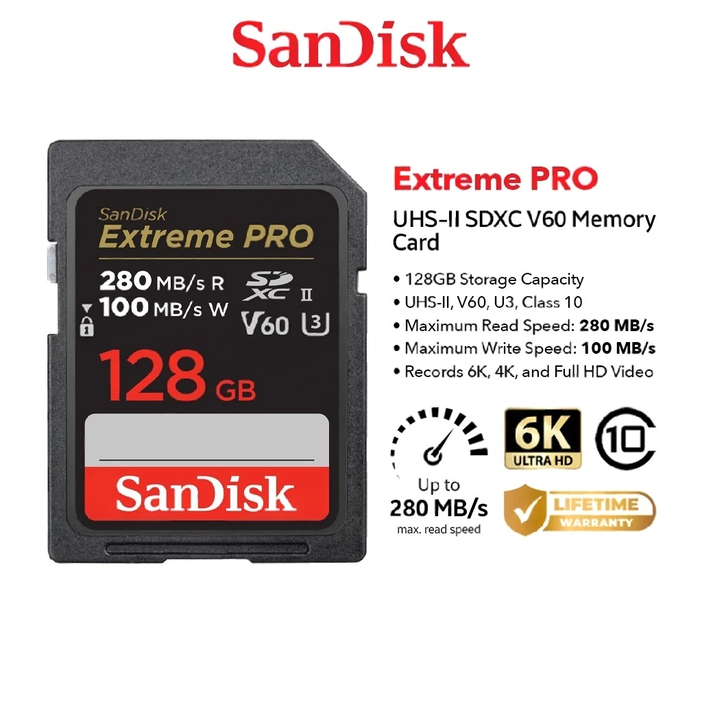 SanDisk Extreme PRO UHS-II SDXC V60 Class 10 Memory Card (64GB / 128GB / 256GB / 512GB) 280 MB/s Camera Memory Card