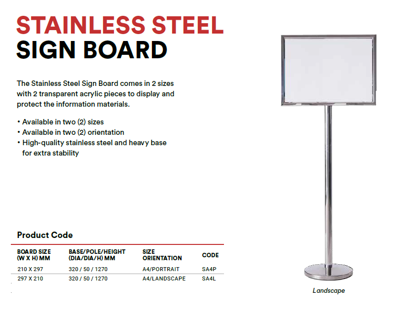 Stainless Steel Signboards 鈥�A4 Landscape