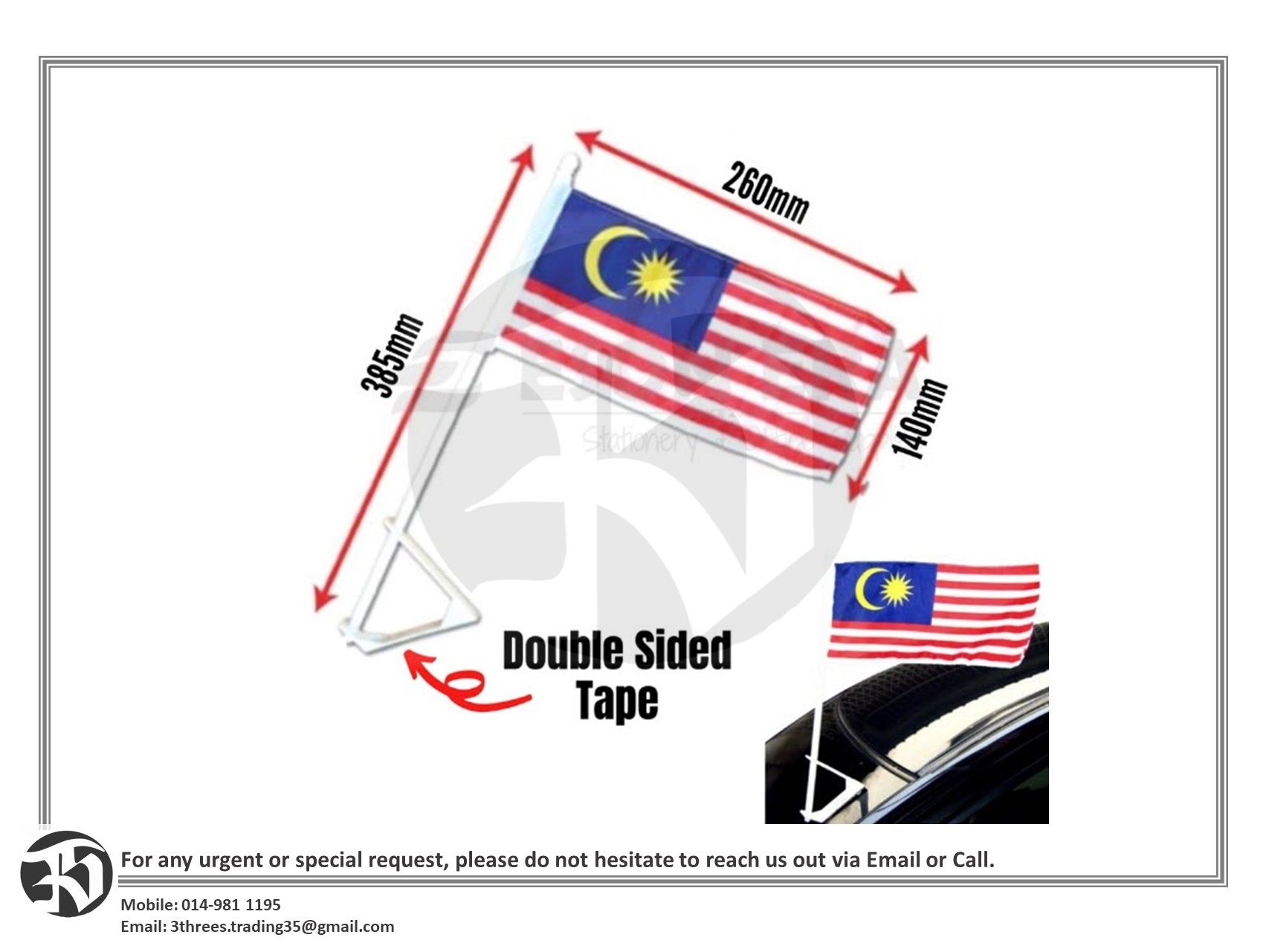 Malaysia Car Flag with Stand (Polyester)