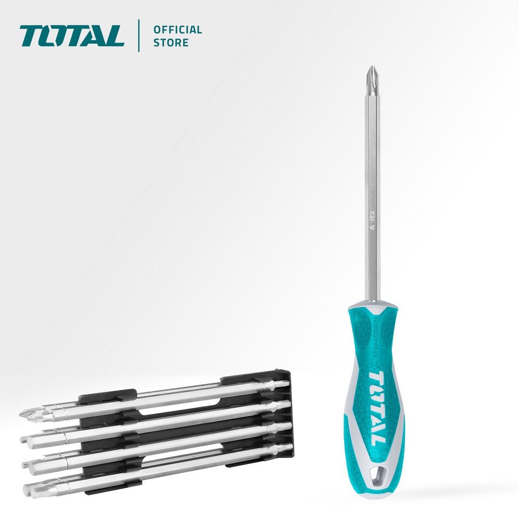 TOTAL 18 IN 1 SCREWDRIVER SET WITH SHAFTS - SLOTTED/FLAT/PHILLIPS/POZIDRIV/TORX/HEX/SQUARE (9 PCS) THT250236