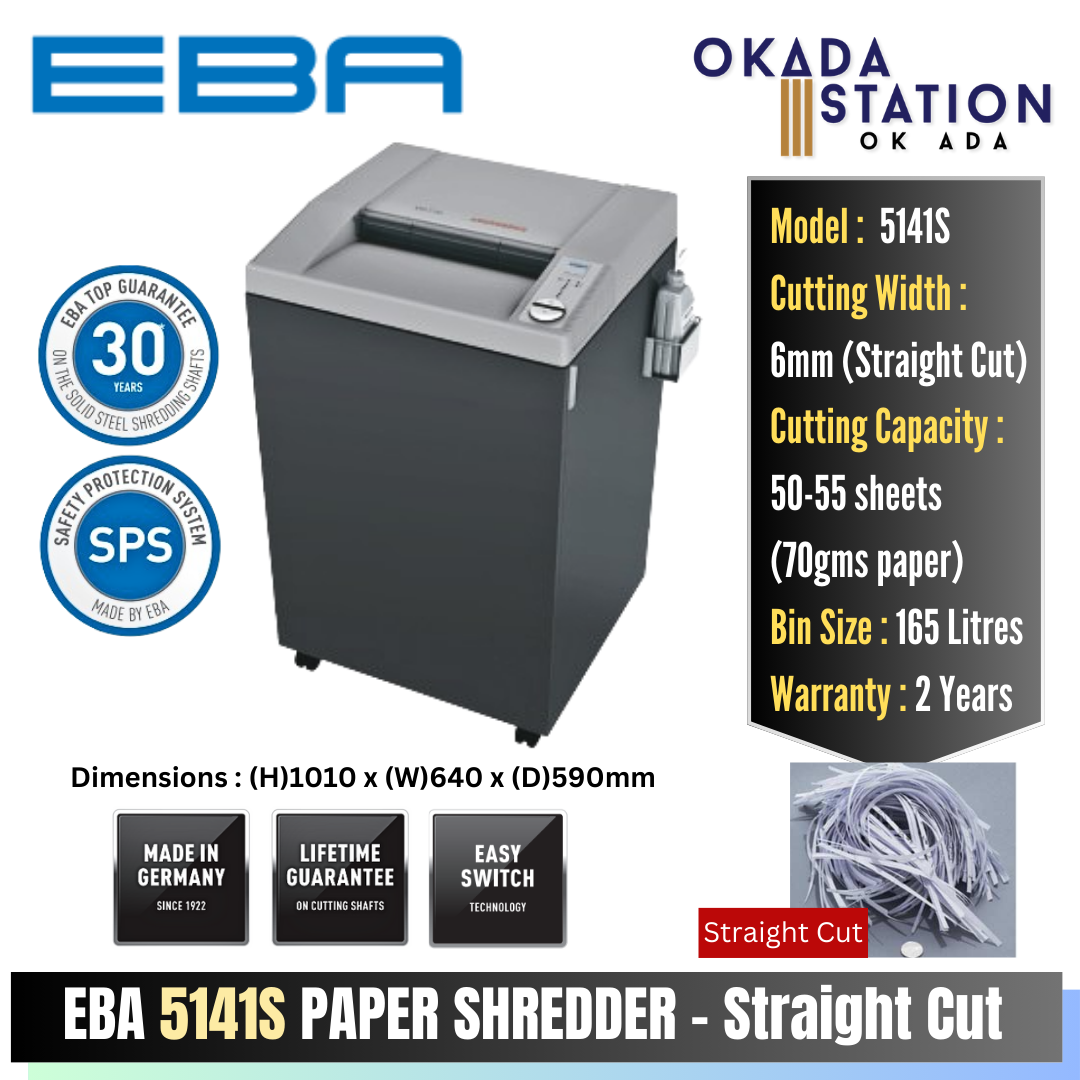 EBA Heavy Duty Paper Shredder 5141S / 5141C - (Straight Cut) (Cross Cut) / EBA / Paper Shredder / Paper Shredding Machine / Shredder / Straight-Cut / Cross-Cut / 5141S / 5141C / Mesin Pencincang