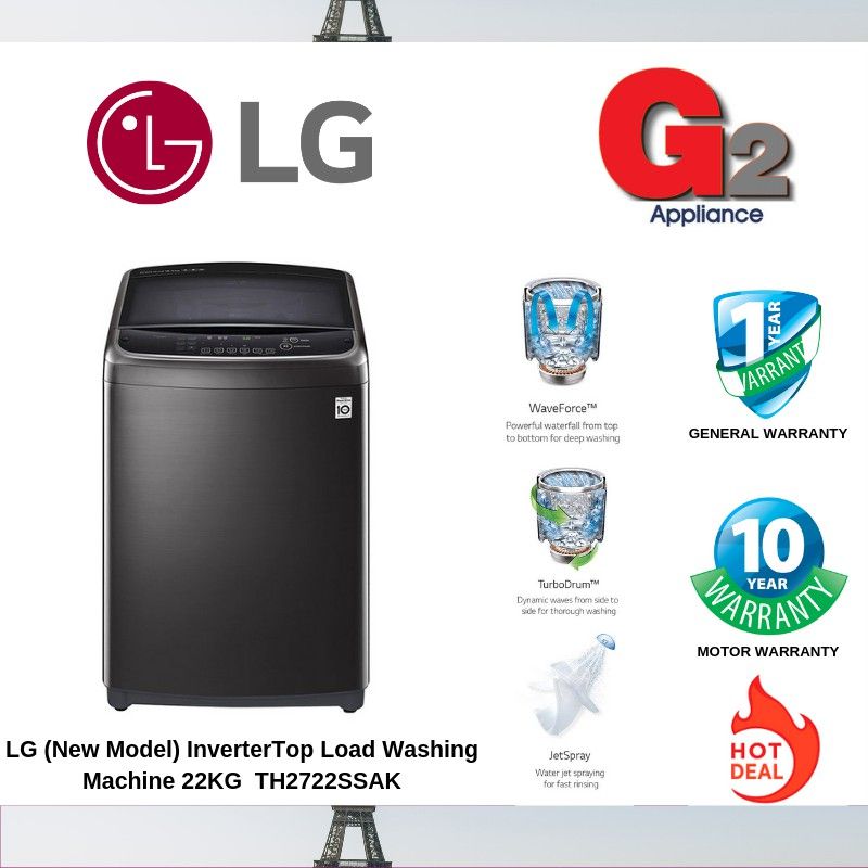 LG *LG 22kg Washing Machine 6 Motion Inverter Top Load Washer TH2722SSAK