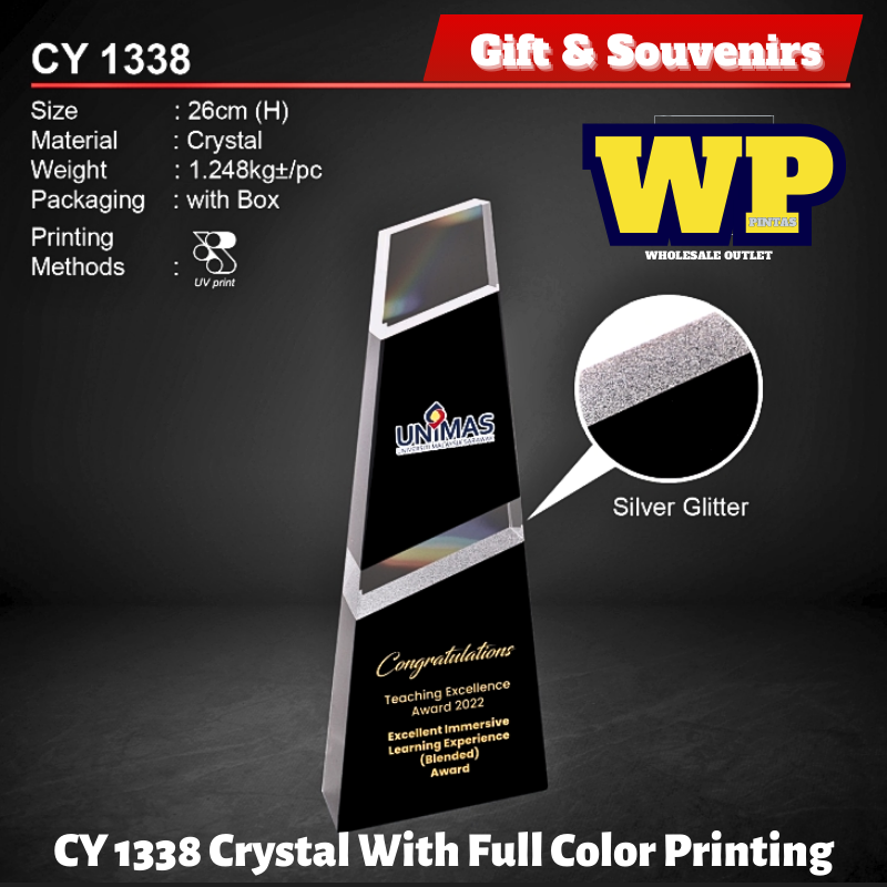 OKADA GIFT & SOUVENIRS : CY 1338 CRYSTAL WITH FULL COLOR PRINTING / CRYSTAL AWARD / AWARD TROPHY / TROFI / HADIAH / 26CM(H) / 1PC