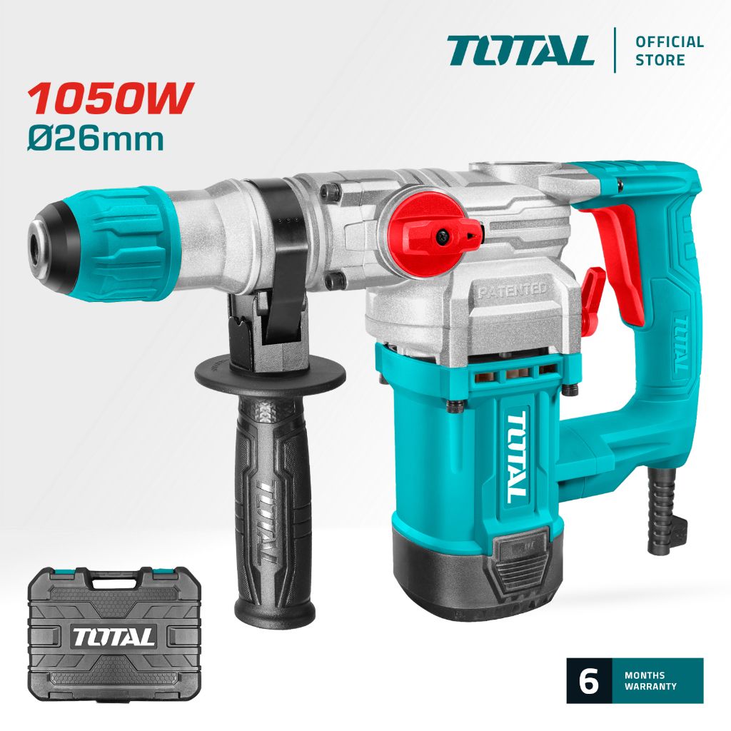 TOTAL TH110266 ROTARY HAMMER (PACKAGE COMES WITH FREE 3 PCS HAMMER DRILL BITS /FREE 2 PCS CHISEL BITS / 1 PC OIL GREASE (40G)/ 1 PC DUST CAP / 1 PC PIN WRENCH / 1 PC CARRYING CASE)