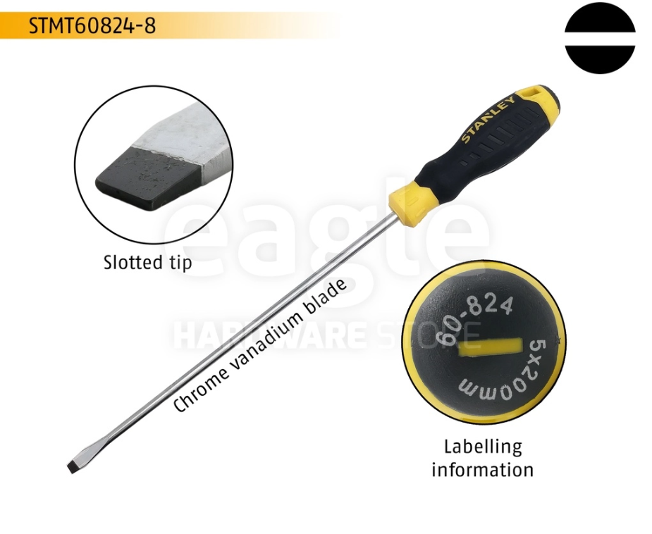 STANLEY STMT60824-8 5 X 200MM SLOTTED CUSHION GRIP SCREWDRIVERS