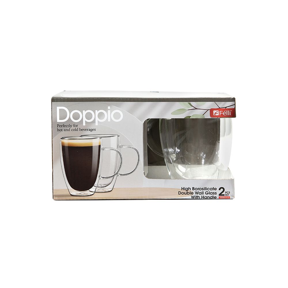 Felli Doppio High Borosilicate Double Wall Glass With Handle 350ml Set 2pcs