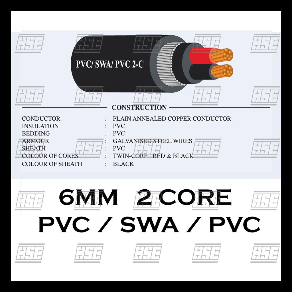 Utama Cables 6MM X 2C ARMOURED CABLE [1m]