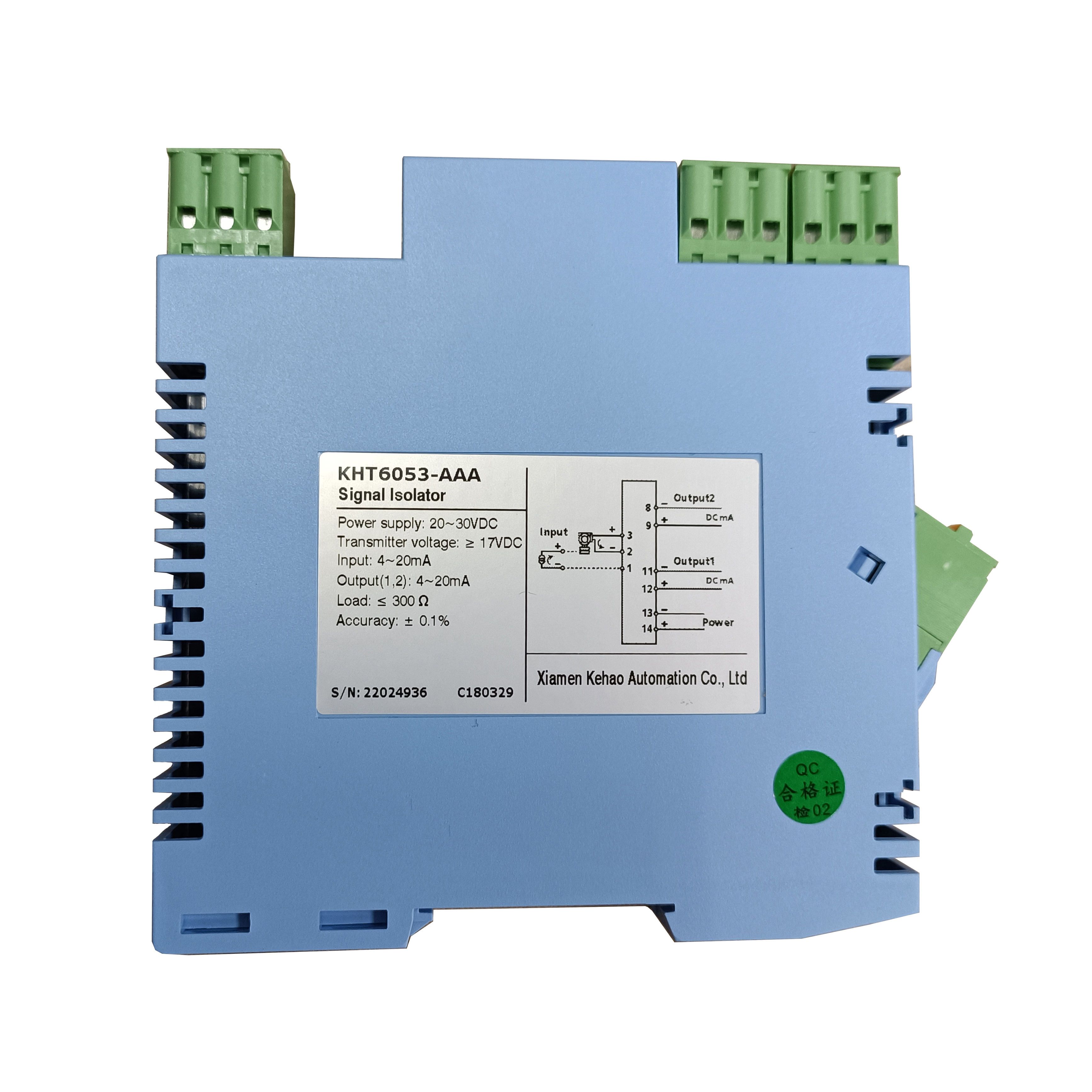 OEM KHT6053 High Quality Electrical Equipment 1 Input 2 Output Isolator Signal Transmitter 0-5VDC 4-20ma DC Signal Isolation Input