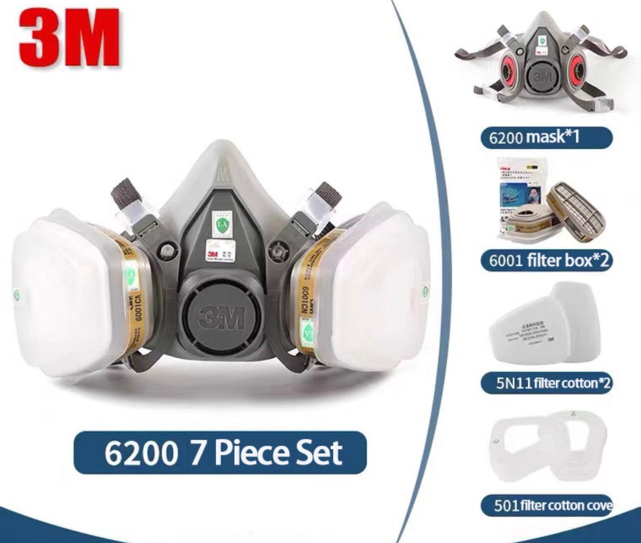 3M 6200 Gas Mask Dust Mask Protection Toxic Vapor Filter Respirator Half Mask 6001CN