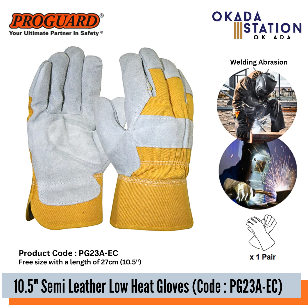 PROGUARD - 10.5" CHROME SPLIT SEMI YELLOW LEATHER GLOVES / SUPERIOR RIGGER CHROME LEATHER GLOVES / GENERAL WELDING GLOVE / ABRASION GLOVE / LOW HEAT GLOVE / CONSTRUCTION GLOVE / LANDSCAPING GLOVE / HAND PROTECTION / GLOVE / PG23A-EC / PG23A