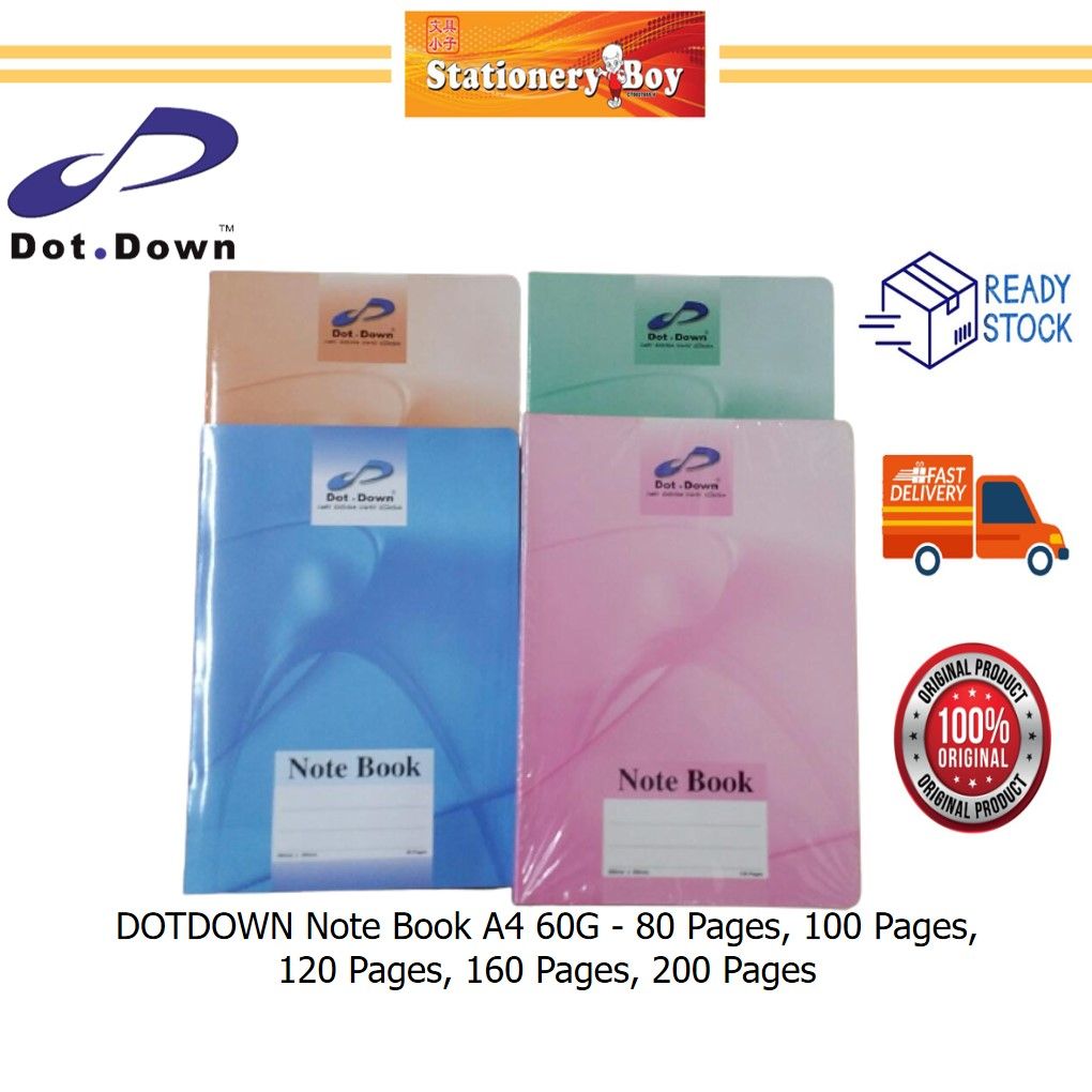 DOTDOWN Note Book A4 60G / Buku Nota - 80 pages, 100 pages, 120 pages, 160 pages, 200 pages
