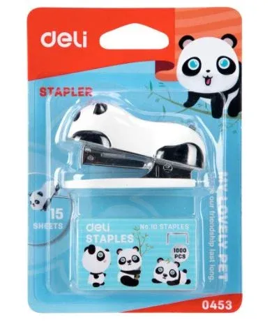 Deli Mini Cartoon Panda School Stapler Portable Design 12 Sheets + No.10 Staples 1000pcs