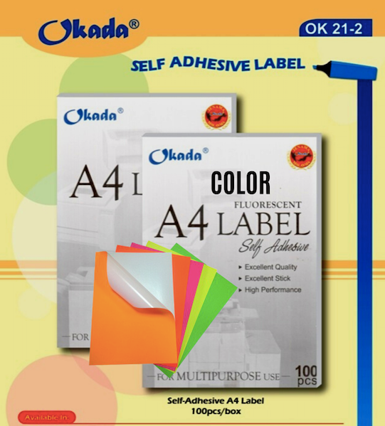 A4 FLORECENT COLOR LABEL (STICKER) 100'S-ALL COLOR /Okada /Florecent Colour Label /Sticker /A4 LABEL / A4 COLOUR LABEL