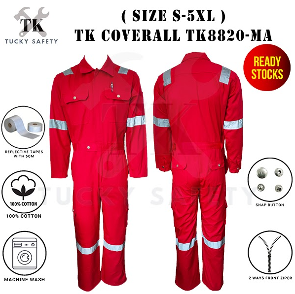 TK8820 - 100% COTTON MEN'S WORKING COVERALL WITH BUTTON / DOUBLE ZIPPER COVERALL KERJA LELAKI MAROON TK8820-MA-XL