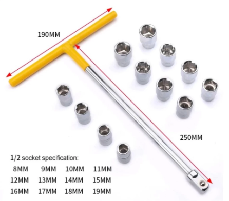 13 in 1 Handle 8-19MM Wrench Adapter Set 1/2 inch Hex Bit Socket Set