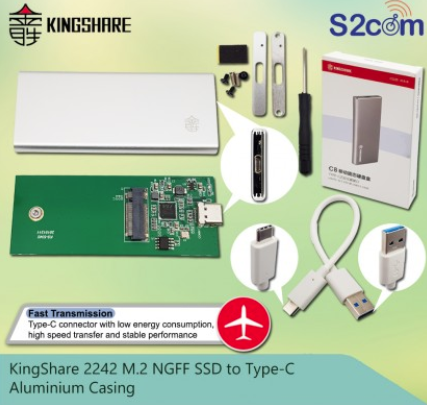 KingShare 2242 M.2 NGFF SSD To Type-C Aluminium Casing (S525)