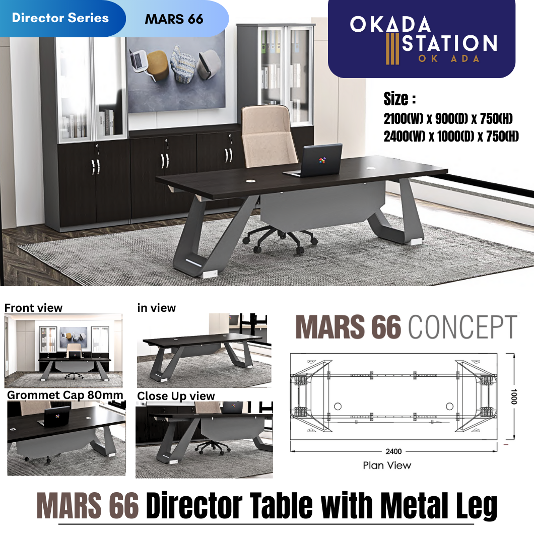 FOX(MATIRX SYSTEM) MARS 66 DIRECTOR TABLE WITH METAL LEG - TABLE ONLY & COMBO SET / FOX / MATRIX SYSTEM / MARS 66-2100 / MARS 66-2400 / TABLE ONLY / TABLE WITH CABINET FULL SET / OFFICE TABLE / DIRECTOR TABLE / MEJA PEJABAT / MEJA JADUAL PENGARAH / 2