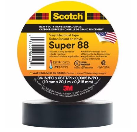 3M Scotch Super 88 Premium Vinyl Electrical Tape, 3/4" X 66 19mm x 20m