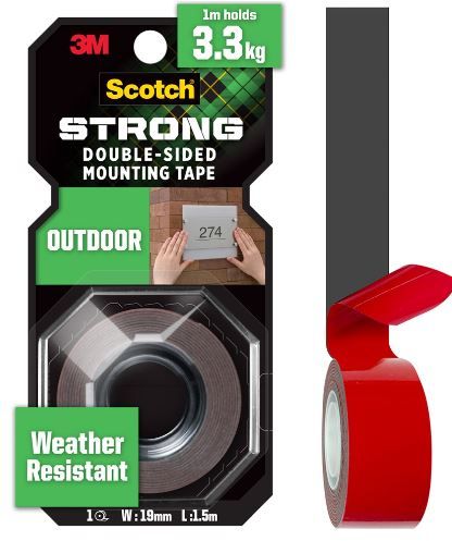 3M™ Scotch Outdoor Weather Resistant Double Sided Mounting Tape, Permanent, 19mm x 1.5m