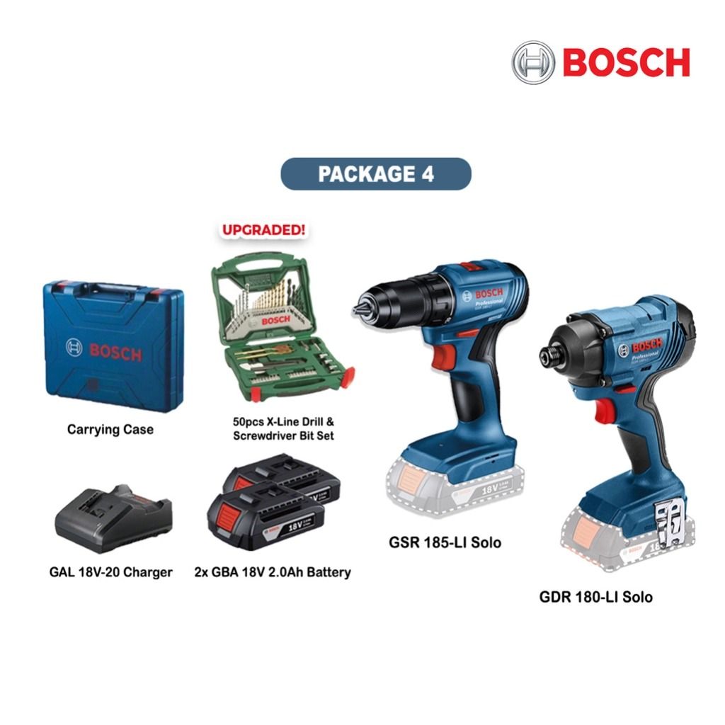 BOSCH 18V GDR 180-LI Cordless Impact Driver GSB 185-LI Cordless Combi GSR 185-LI Cordless Drill & Driver Combo