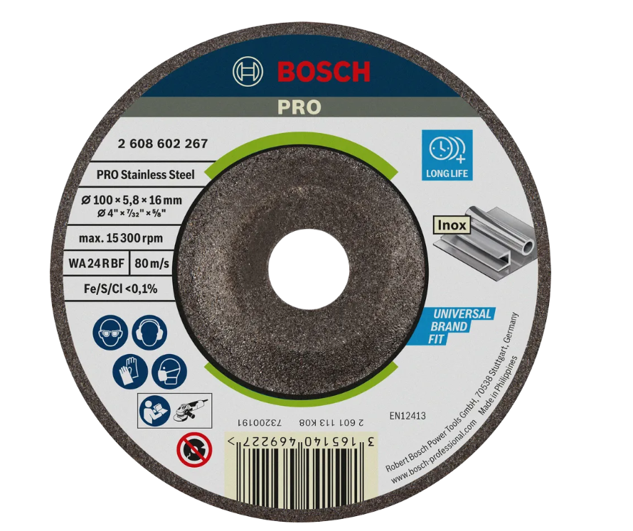BOSCH PRO STAINLESS STEEL GRINDING DISC (100 X 6 X 16 MM) (2608602267)