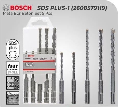 BOSCH 5PCS SDS-PLUS HAMMER DRILL BITS SET ( 5, 6 X 110MM & 6, 8, 10 X 160MM ) - 2608579119