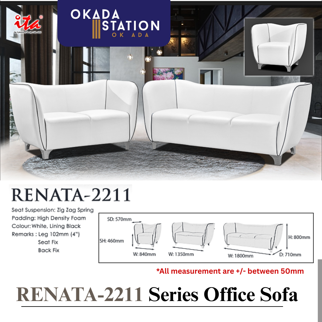 RENATA SERIES OFFICE SOFA - ALL SIZE / SINGLE SEATER / DOUBLE SEATER / TRIPLE SEATER / 1+2+3 SEATER SET / VISITOR SOFA / PU LEATHER / FABRIC / SOFA PELAWAT / SOFA PEJABAT / SOFA / RENATA-2211