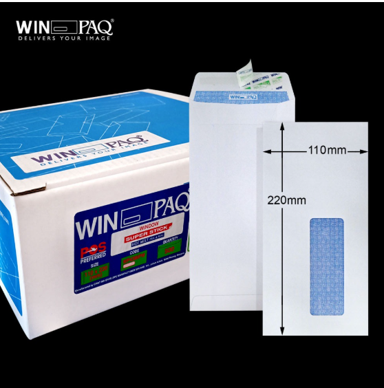 WINPAQ 4.375"X8.75" WINPAQ 100GM WHITE OPAQUE WINDOW P&S POCKET ENVELOPE (500'S X 2 BOXES)